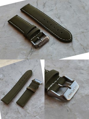 GLYCINE SELTENE UHR STAHLSCHNALLE 20mm MIT GRÜNEM CANVAS STEP 20mm FLIEGERKAMPF