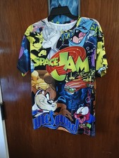Vntg 90s Space Jam Shirt All Over Print Tune Squad Short Sleeve Looney Tune S