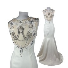 Ivory Mermaid Gown with Beaded Illusion Back Formal Bridal Dress