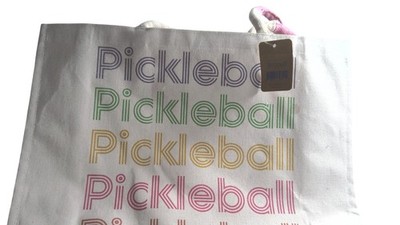 Eccolo Tote Bag Womens Large Beige Canvas Pickleball Graphic Pink Handles