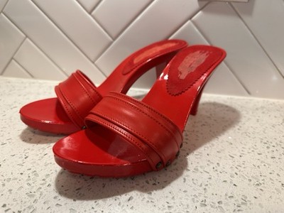 New Vintage 80's Candies Style Sandals Red High Heels Slides - Main Image