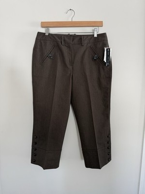 Larry Levine Pants Womens 8 Brown Cropped Career Trousers Wide Cuff Button NWT