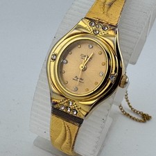 Omax Japan Quartz Watch Women Gold Tone Cryst...