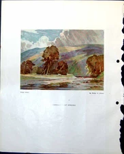 Old Print Wharfedale Bright Itervals Wh Allcott Landscape Pw Steer 1949 20th