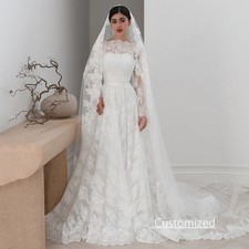 Lace Wedding Dress Bride Dresses Full Sleeves Court Train Robe De Mariage Gowns
