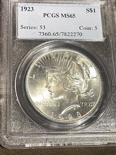 1923 SILVER Peace Dollar PCGS MS-65 💎💎💎💎💯 Yrs Old 💎💎💎💎White 🎇 SUPERB