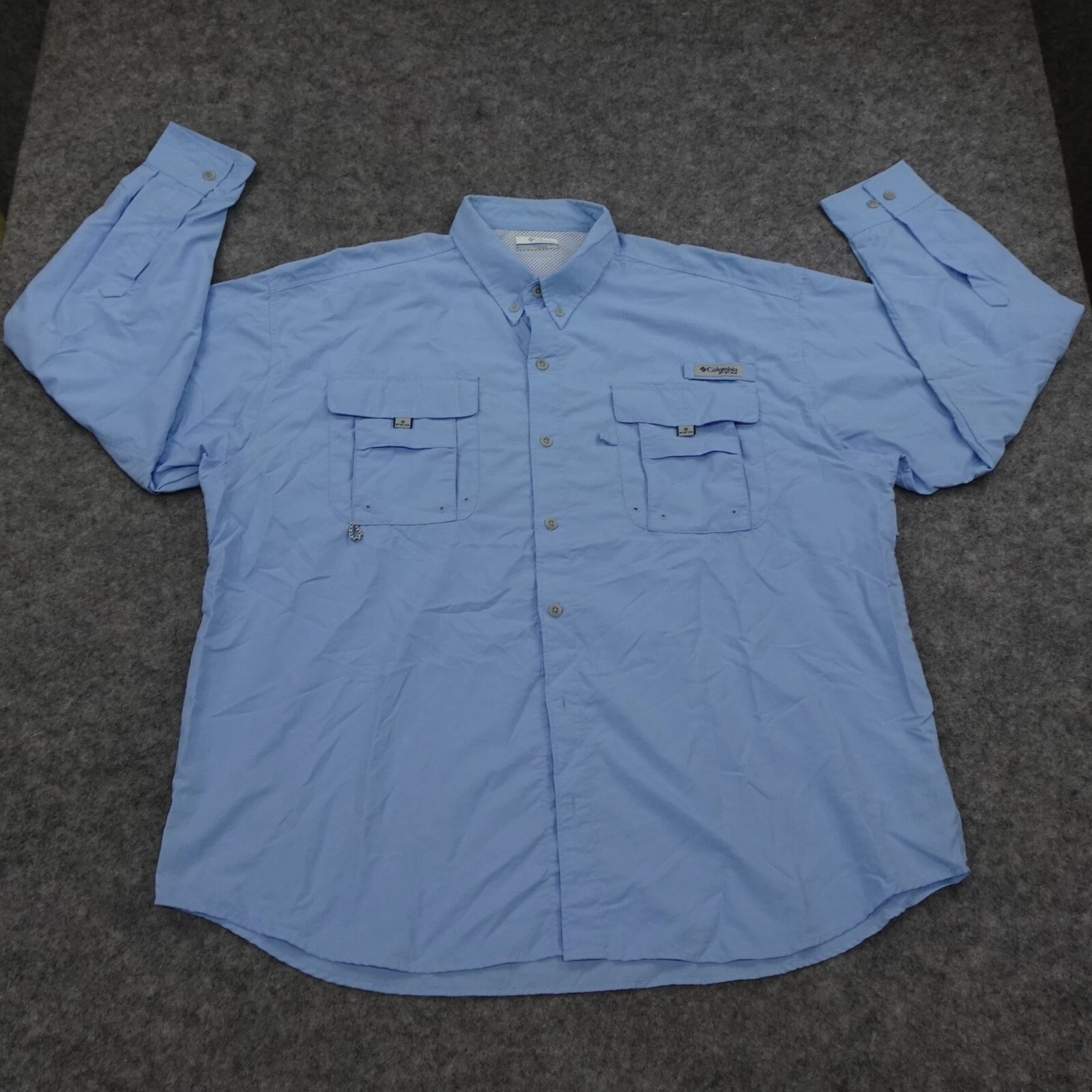 Columbia Shirt Mens Medium M Blue Button Up Long Sleeve Classic Solid Outdoor