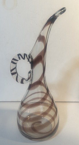 Hand Blown Murano Amethyst SWIRL EWER PITCHER~APPLIED HANDLE~10”