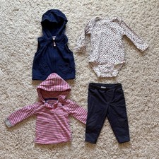 Carter  s Girl Outfits Navy Vest Floral Bodysuit Pink Stripe Hoodie Navy Pants