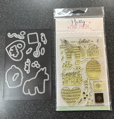 Pretty Pink Posh Pinata Party Clear Stamp Set and Matching Die Set---New/NLA