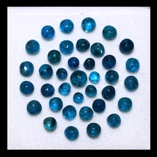 Ocean Dots~ 37 Pcs Natural Neon Apatite 3mm-5.8mm Round Cabochon Gemstones Lot