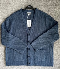 NEW M&S Mens Airforce Blue Chunky Knit with Wool V-Neck Cardigan Sizes XL/2XL