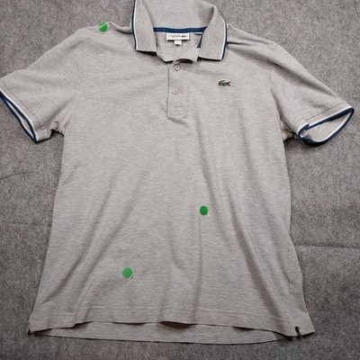 LACOSTE Sport Polo Shirt Men s Large *FLAW* Gray Croc Logo Blue Collar Trim