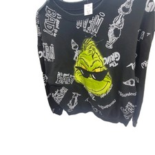 The Grinch Black Sweatshirt Dr. Seuss All Over Graphic Print Unisex Size XL