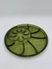 Vintage Indiana Green Glass Deviled Egg Relish Serving Plate Platter 12.75”
