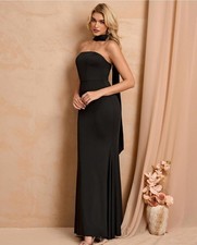GLNEGE Women’s Black Strapless Stretch Bodycon Maxi Dress XS Bow Polyester