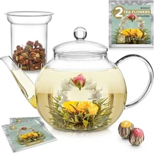 Stovetop & Microwave Safe Glass Teapot with Removable Loose Tea Glass Infuser...