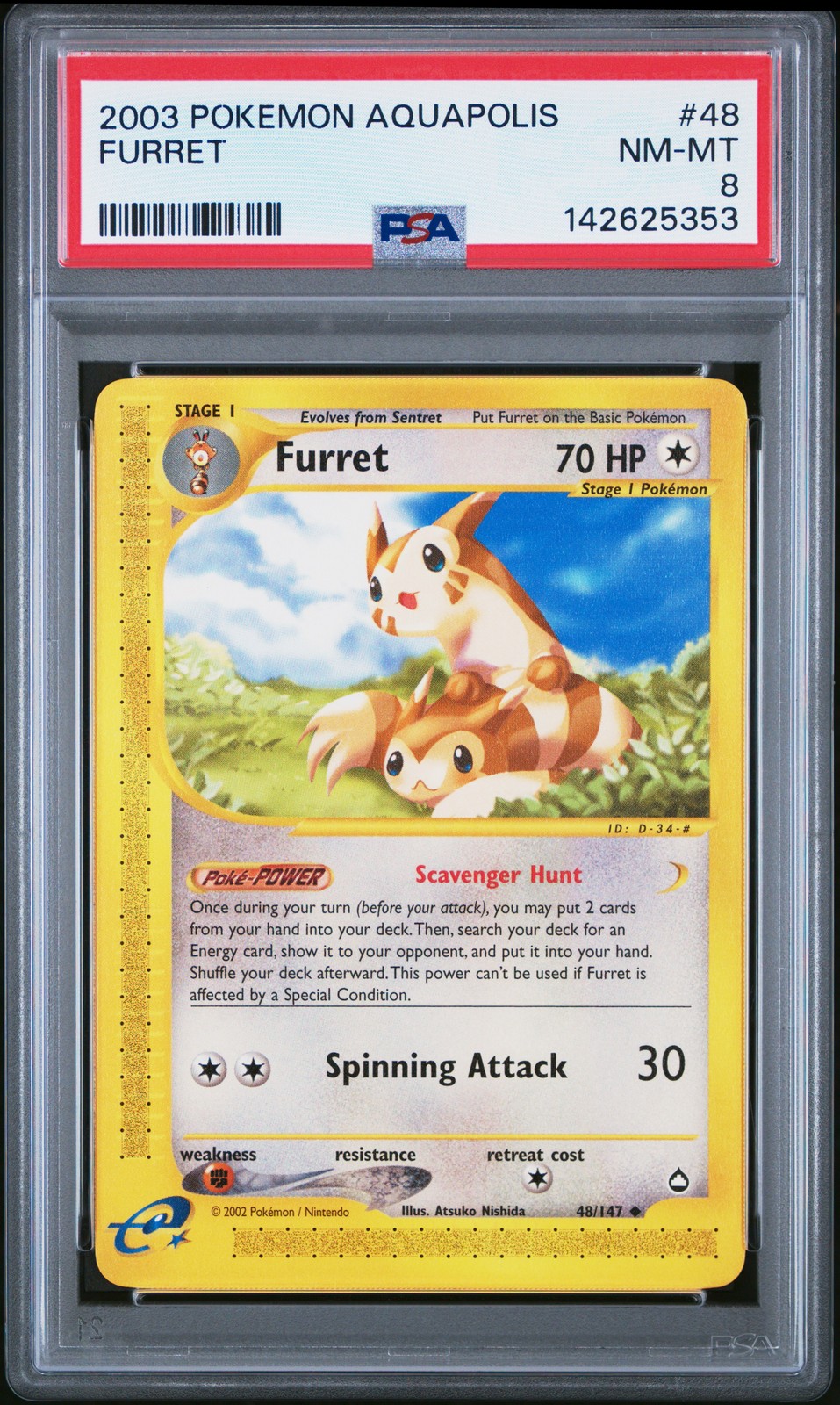 2003 POKEMON AQUAPOLIS #48 FURRET PSA 8