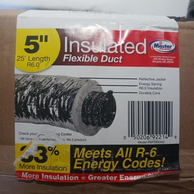 NEW Master Flow 5 in. x 25 ft. Insulated Flexible Duct R6 Silver Jacket  #0147