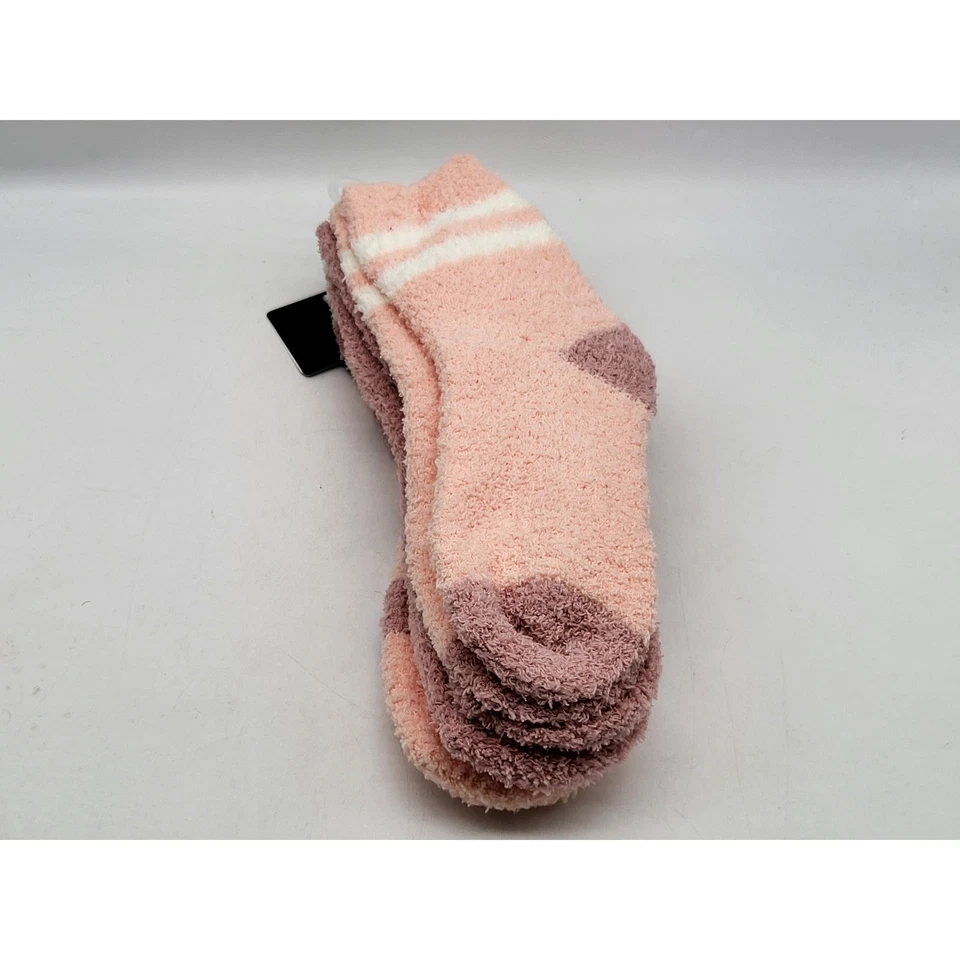 Cuddl Duds 休闲袜 3 双毛绒粉色白色方格鞋 4-10 码 — 第 2/3 张图片