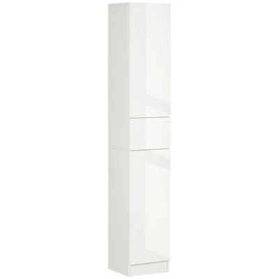 KLEANKIN High Gloss Tall Bathroom Cabinet with Adjustable Shelves White