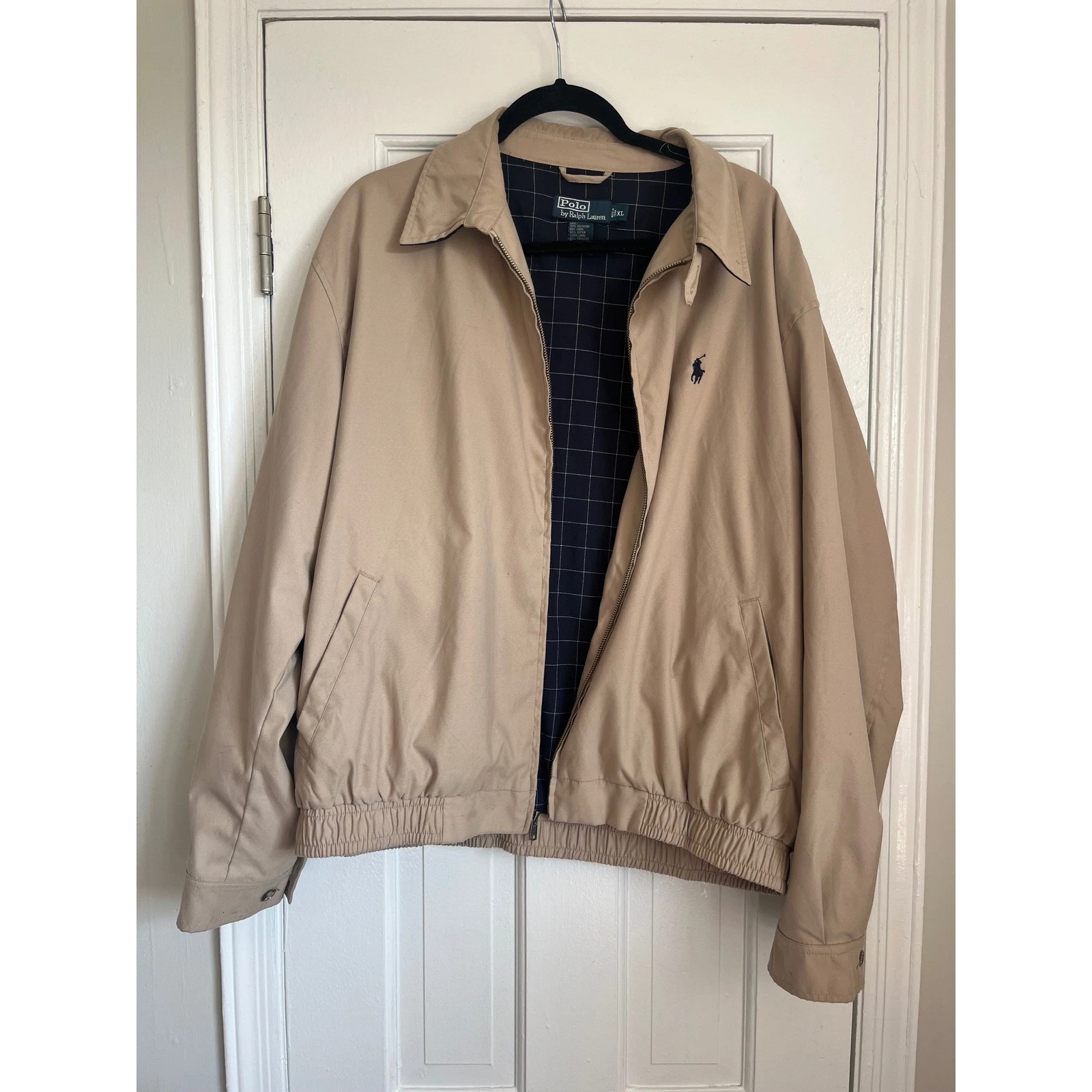 Polo Ralph Lauren Mens XL Tan Beige Harrington Bi Swing Jacket Windbreaker Grid - product detail image 4