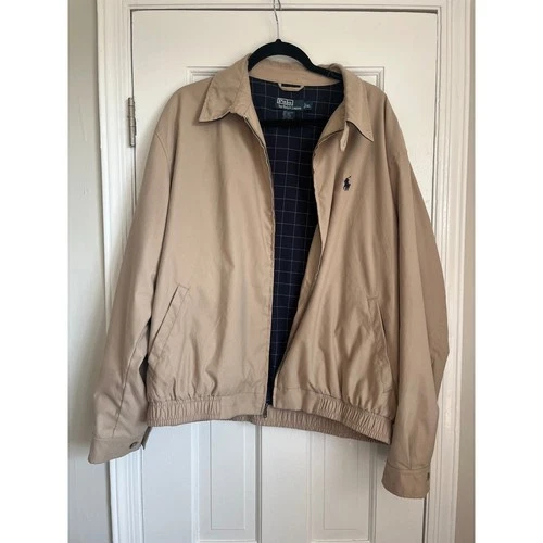 Polo Ralph Lauren Mens XL Tan Beige Harrington Bi Swing Jacket Windbreaker Grid image 4