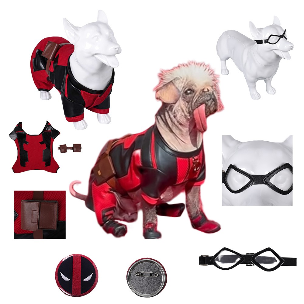 Deadpool 3 Dogpool Peggy Wolverine Mascotas Perros Arnés Cachorro Disfraz + Gafas + Insignia