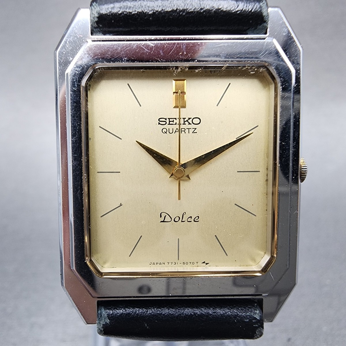 Seiko Dolce Tank Watch Men 26mm Champagne Dial Silver Tone 7731