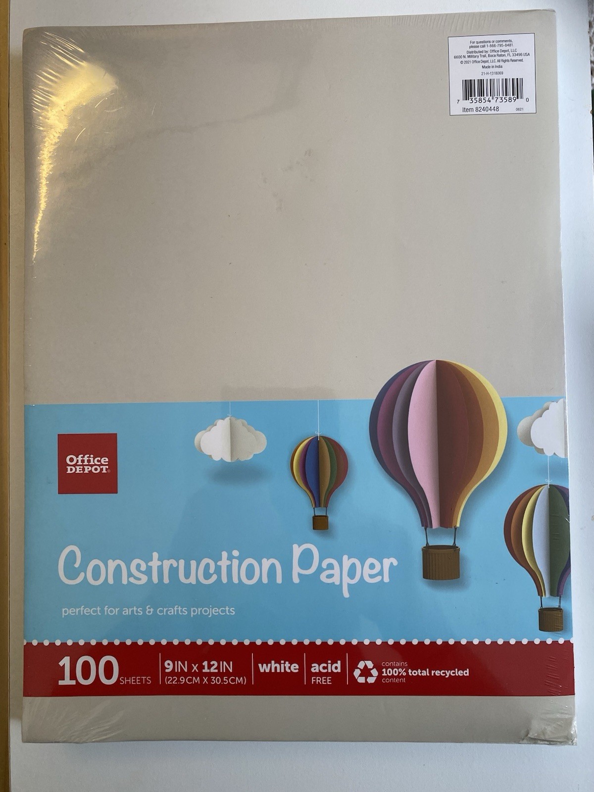 Office Depot® Brand Construction Paper, 9" x 12", 100% Recycled, White,