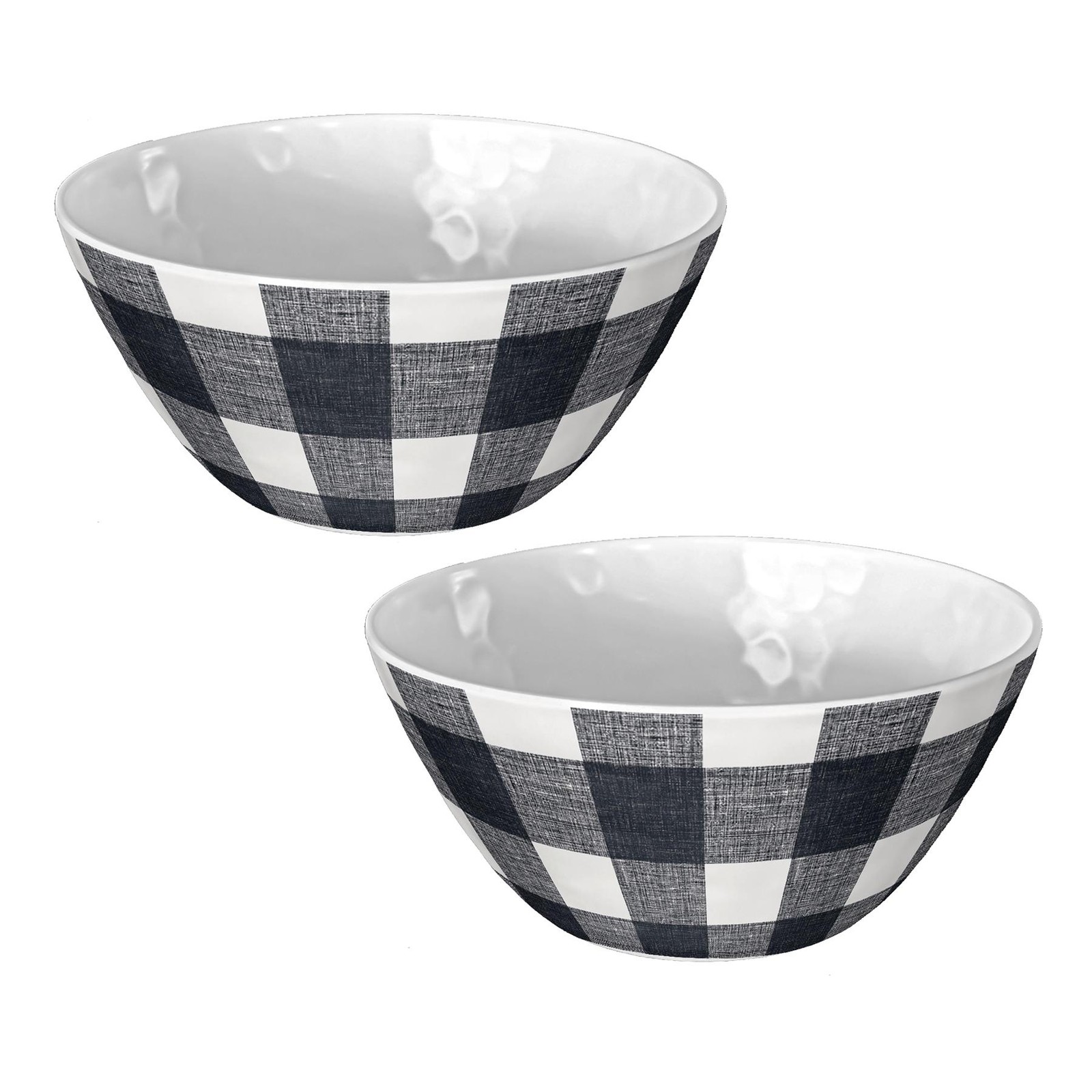 Vintage Black Check Melamine/Plastic Cereal/Soup/Dessert Bowls - Set of 2 Bowls