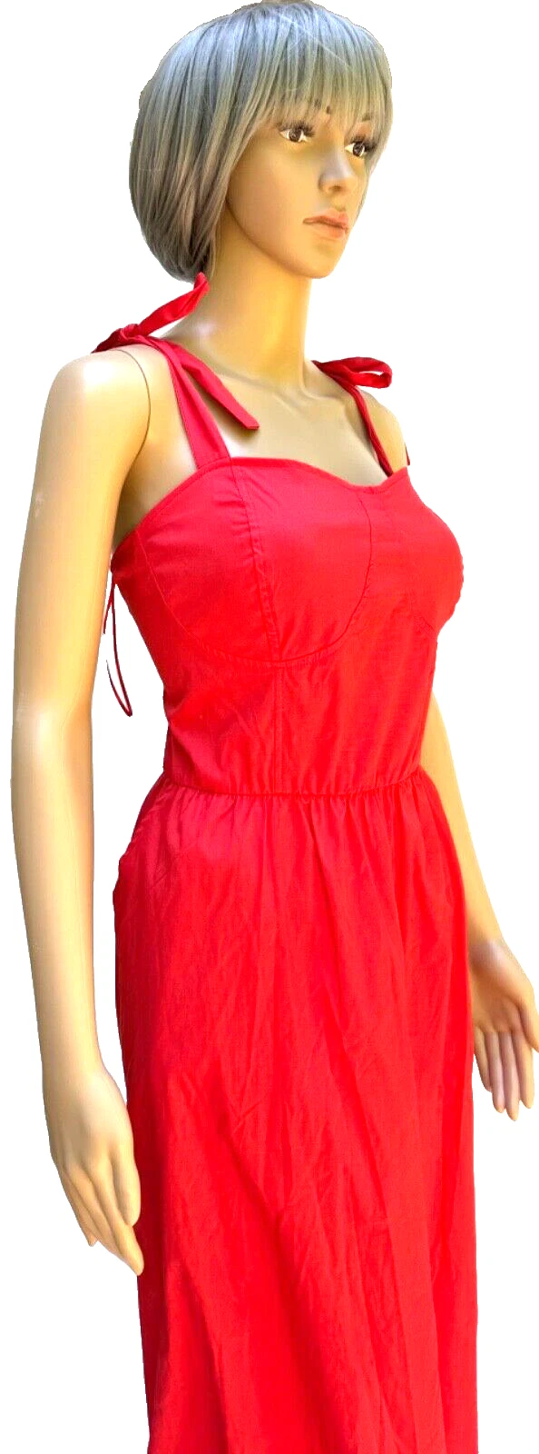 VETEMENTS Abito midi LAUREN CONRAD arancione aderente e svasato spalline fiocchi smocked XL