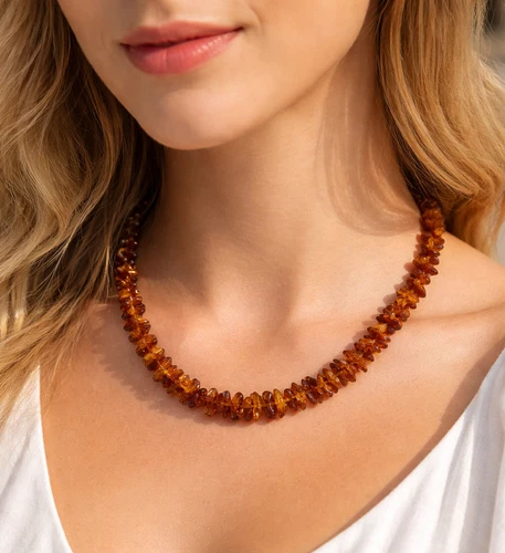 100 % NATURAL  BALTIC AMBER  NECKLACE 65 cm, 25.5 inch Red Cognac; screw clasp