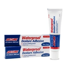 Secure Waterproof Denture Adhesive - Zinc Free - Extra Strong Hold For Upper,