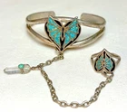 Vintage Sterling Silver & Turquoise Slave Bracelet & Ring Butterfly Signed G&S