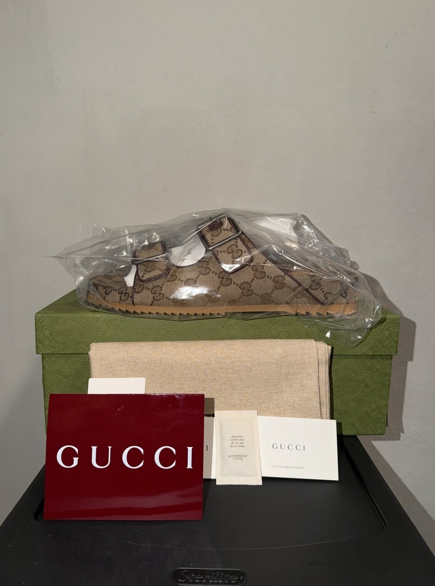 Gucci Strap Slide Sandals In Beige/Ebony GG Canvas Size US  display picture 1