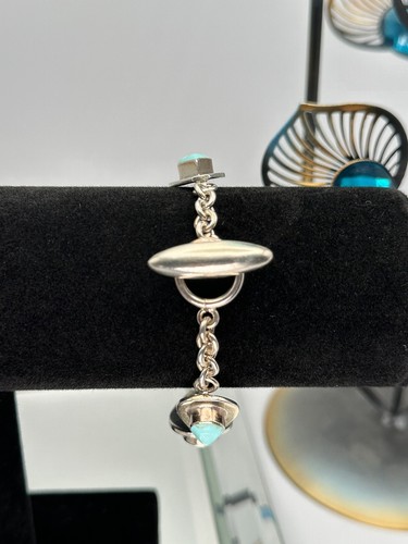 Vintage Sterling Silver 925 Turquoise Link Bracelet 43g Teardrop Gem Southwest - Picture 3 of 7