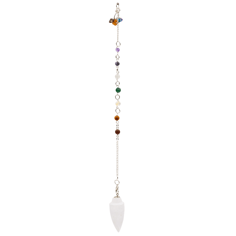 Pendolo Selenite Catena 7 Chakra Catenina Ciondolo Bianco Luna Pendolino Yoga