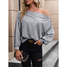 Off Shoulder Long Sleeve Buttoned Blouse