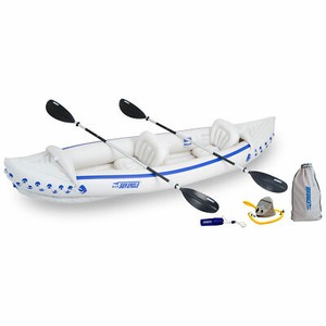 Sea Eagle 370 Deluxe 3 Person Inflatable Portable Sport Kayak Canoe w/ Paddles - Click1Get2 Deals