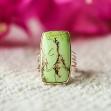 LEMON CHRYSOPRASE NATURAL GEMSTONE 925 STERLING SILVER HANDMADE JEWELRY RING