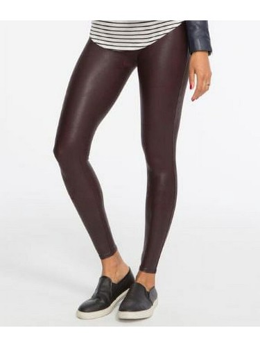 SPANX Faux Leather Leggings Womens M Brown High Rise Full Length Elastic Waist - Picture 7 of 8
