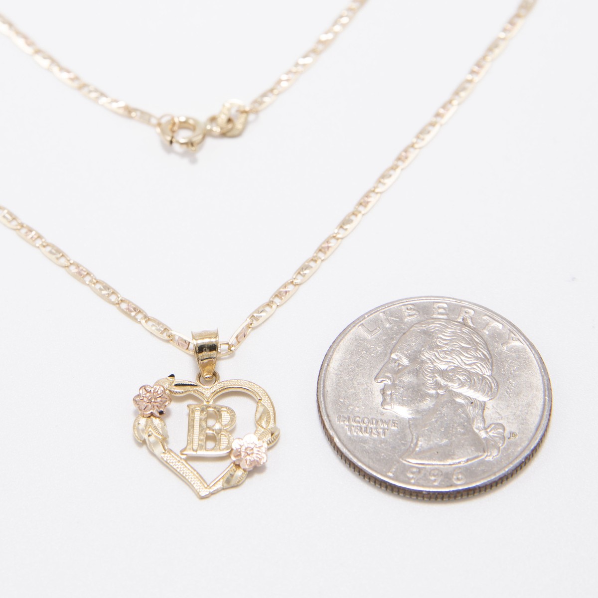 Cutout Heart Flower Initial Letter Pendant Necklace Real 10K