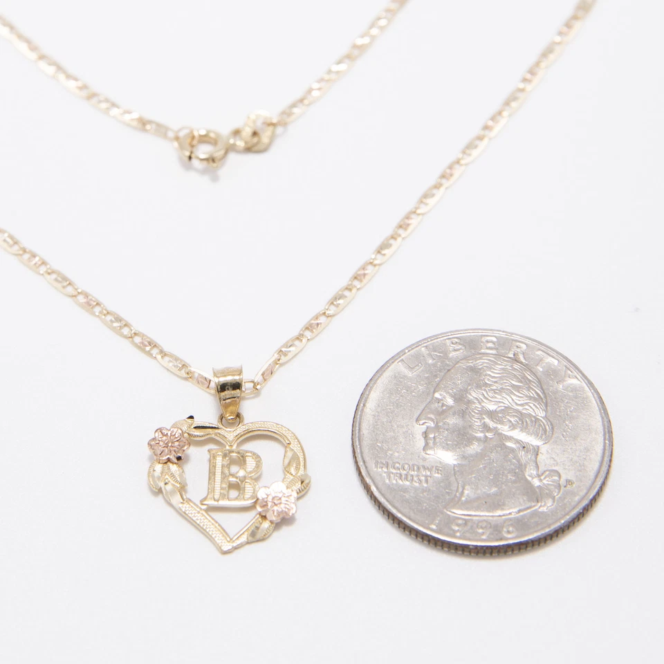Cutout Heart Flower Initial Letter Pendant Necklace Real 10K Yellow Rose Gold - Image 3 of 4