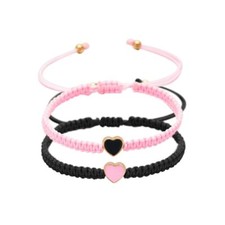 2Pcs Heart Beaded Matching Bracelets for Couples Friendships Leather Rope Bangle
