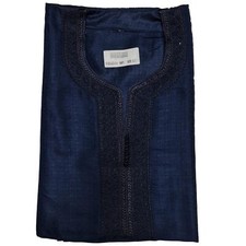 Moroccan Cotton Blend Navy Blue 3-Quarter Sleeve Thobe Jubba Kandora Dishdasha