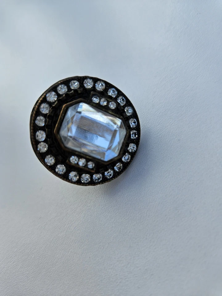 Anillo Vintage Tono Bronce Circonita Cristal Gigante Cóctel Talla Única Para Todos Foto 2 de 4