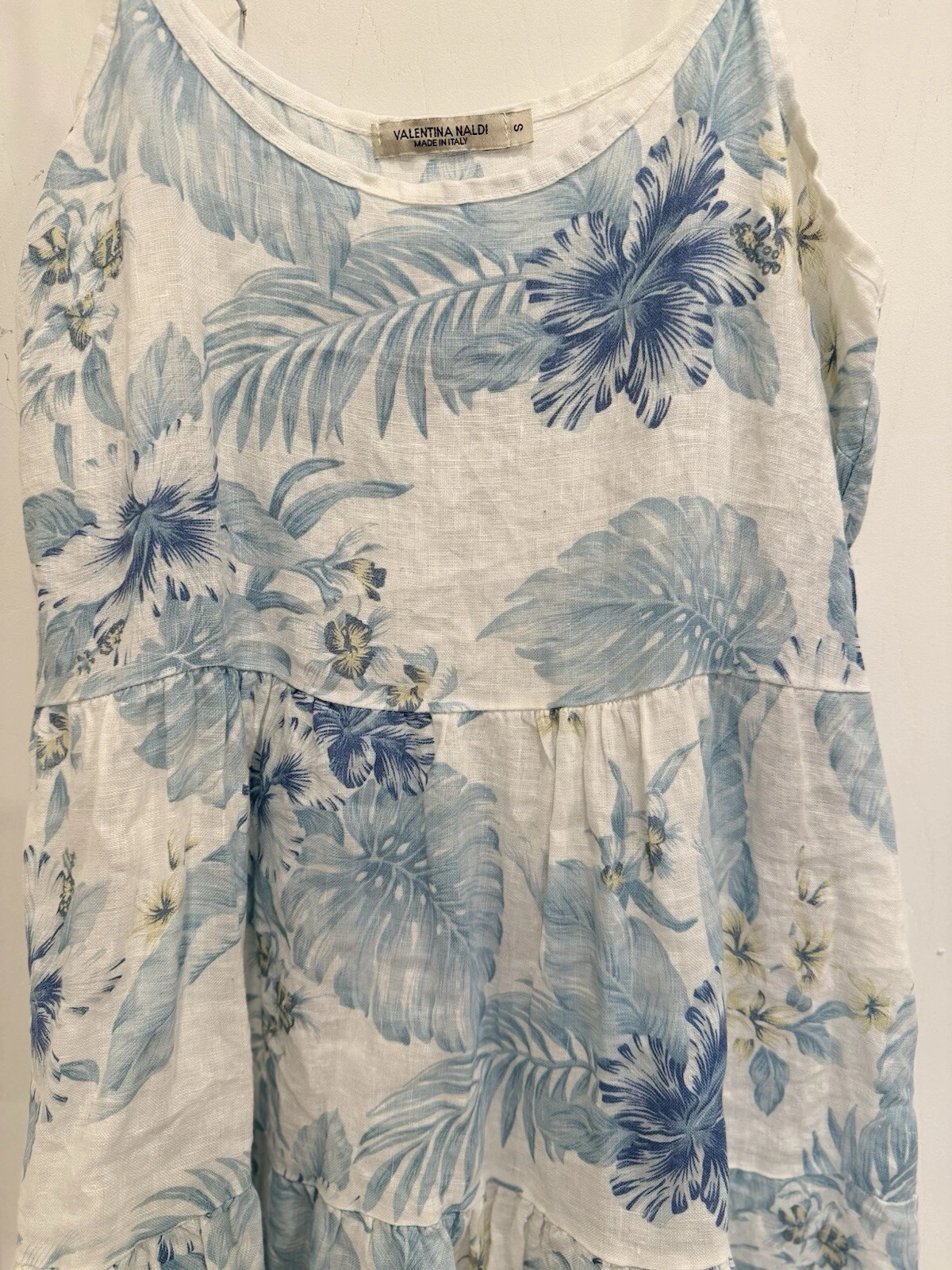 VALENTINO Abito donna sole di Valentina Naldi 100% lino azzurro floreale taglia S