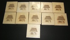 LOT OF 11 NATURAL WOOD BOXES WITH CUT OUT HOUSE DESIGN LIDS - 10 NEW/1 USED