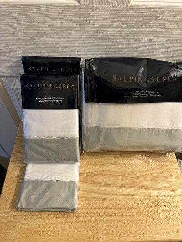 NIP Ralph Lauren Langdon Sateen White/Antique Jade King Duvet Cover Set 4pc - Picture 3 of 5